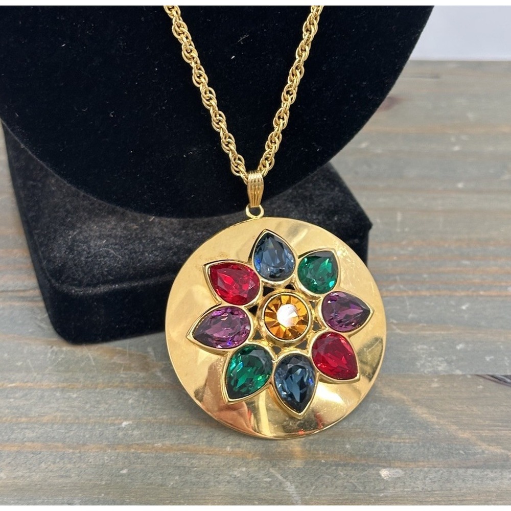 VTG Napier GP Royalton Swarovski Crystal Pendant Necklace 24" Speidel GF Chain